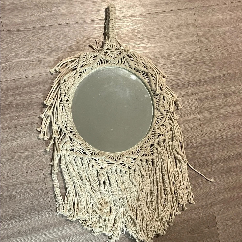 Elegant Tan Macrame Wall Mirror